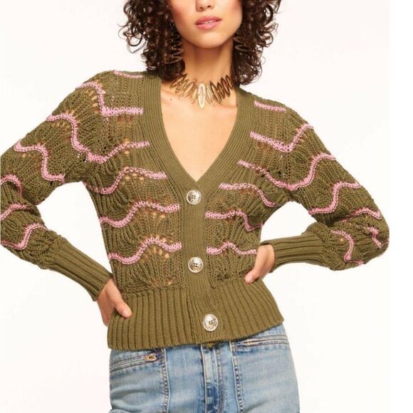 Ramy Brook NWTDaniella Cardigan Sweater Olive Wave | Ramy Brook Sweaters - Picture 1 of 4